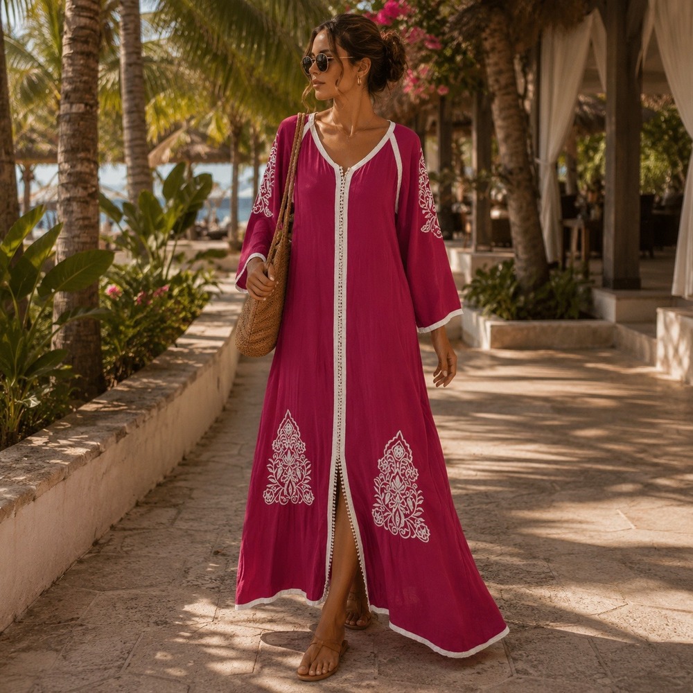 Women’s Fuchsia Embroidered Maxi Dress